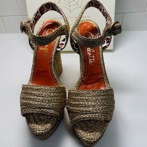 Charlotte Olympia Karen Woven Metallic Wedge Sandal, Gold